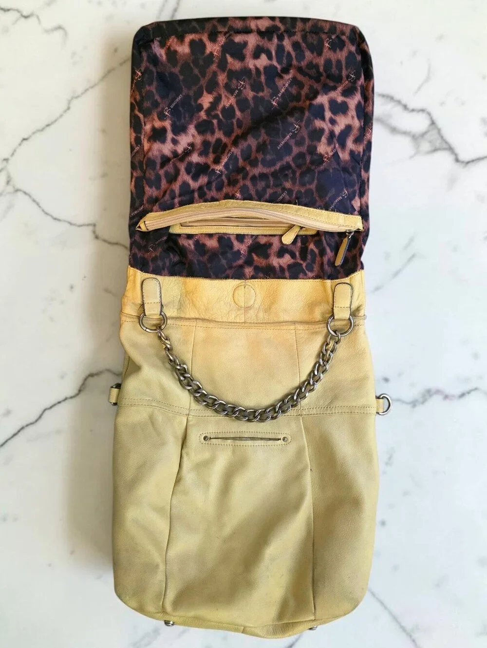 B Makowsky Butter Yellow Leather Hobo Shoulder Bag Chain Handle Y2K Large